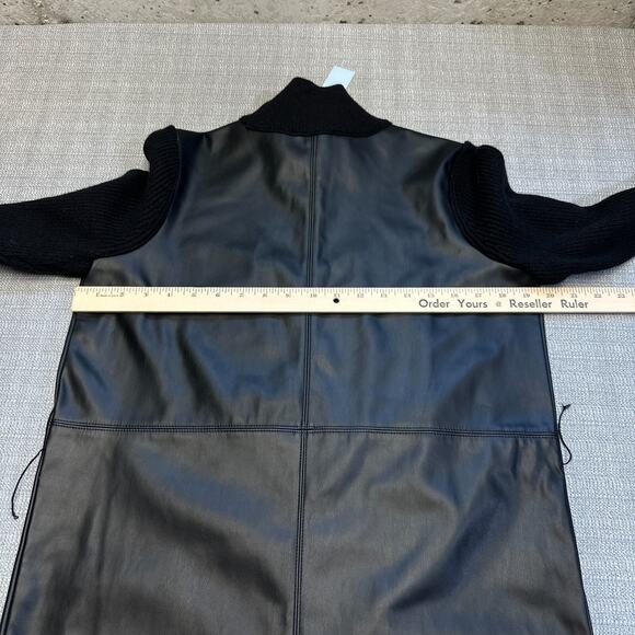 Ann Taylor Petite Faux Leather Knit Dress Medium Mob Wife Turtleneck Belt New - Picture 6 of 10